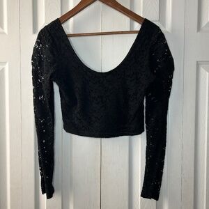 Mink Pink Black Lace Crop Top Long Sleeve
